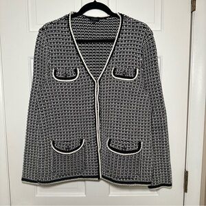 Talbots Black and White Chanel Look Cardigan Size L